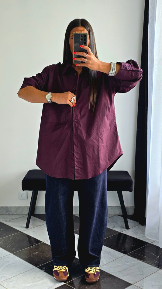 Chemise Oversize Bordeaux – 100% Coton