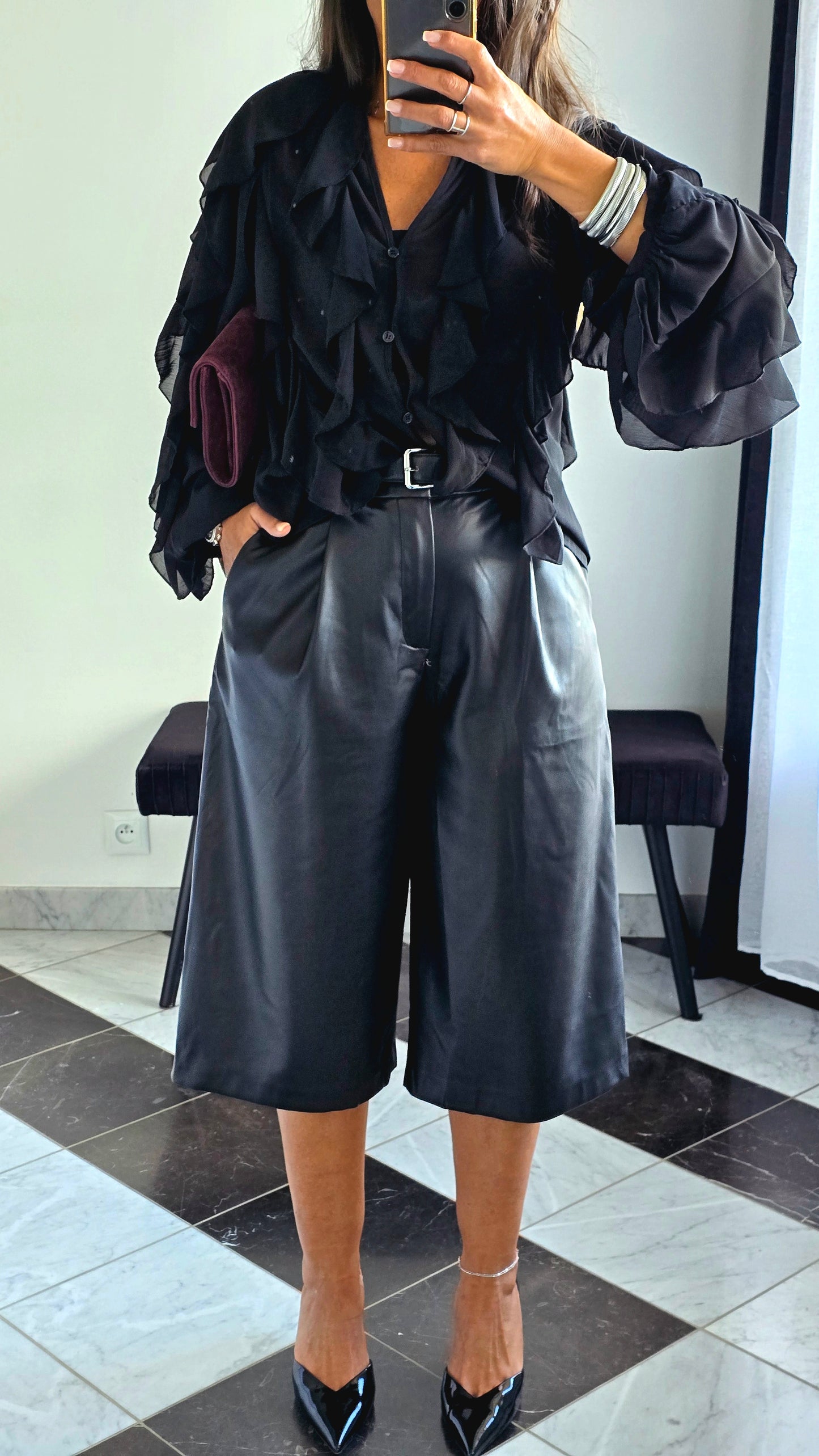 Bermuda Simili Cuir Noir