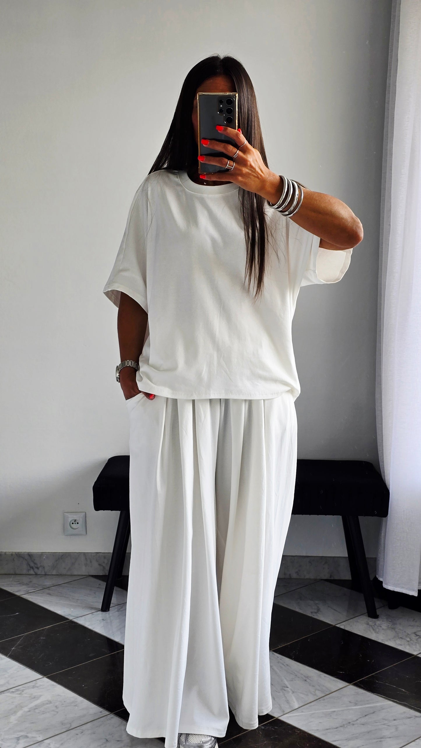 T-shirt oversize Blanc cassé en 100 % coton – Maille jersey