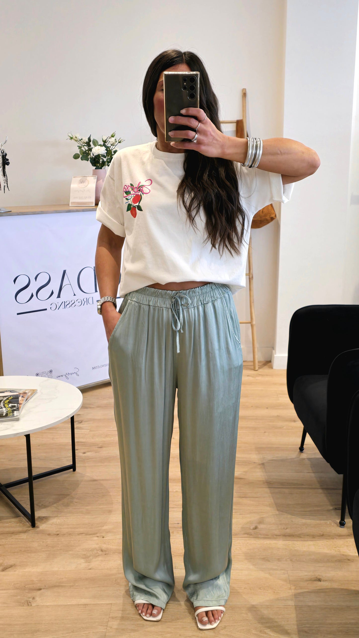 Pantalon Fluide En 100% Viscose Vert Sauge – Made In Italy