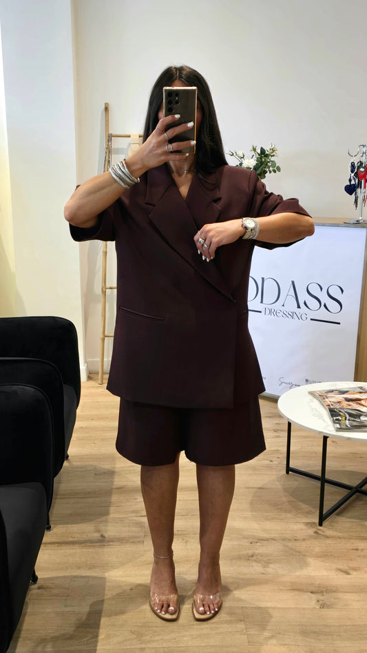 Blazer manches courtes structuré – Aubergine