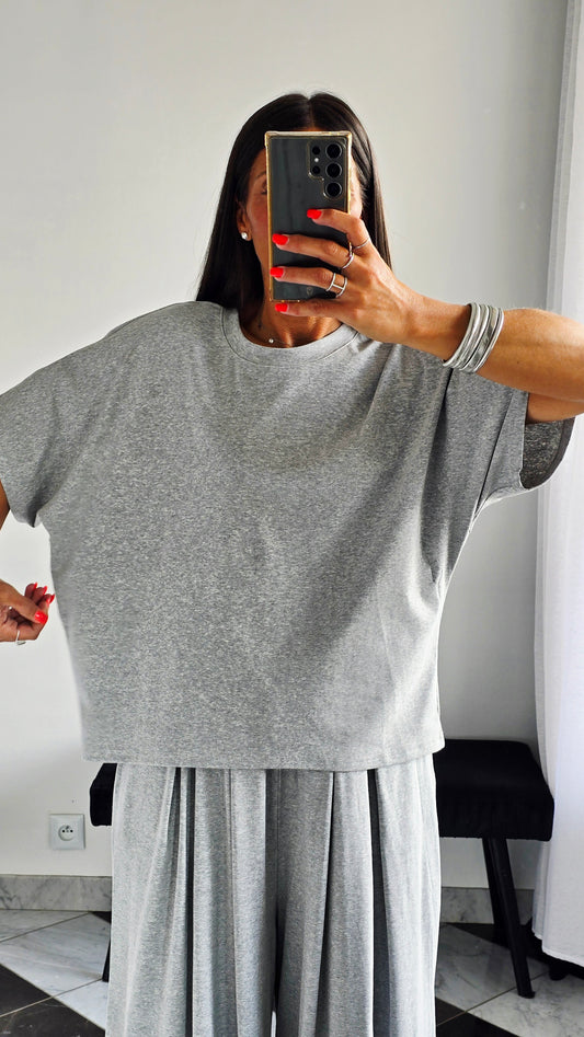 T-shirt oversize Gris chiné en 100 % coton – Maille jersey