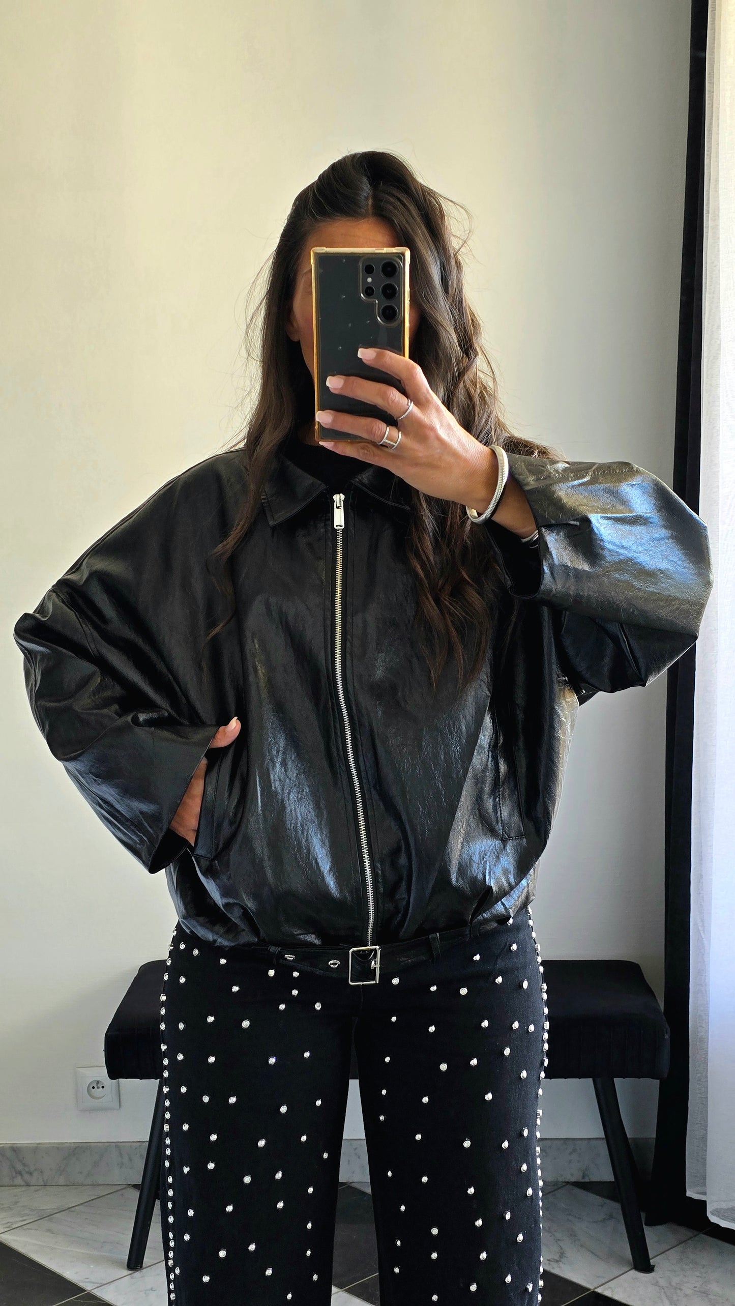 Veste oversize effet cuir noir – Style urbain & tendance