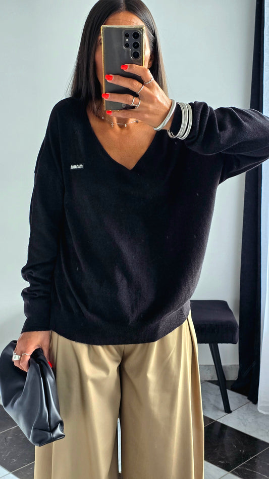Pull fin col V – Noir