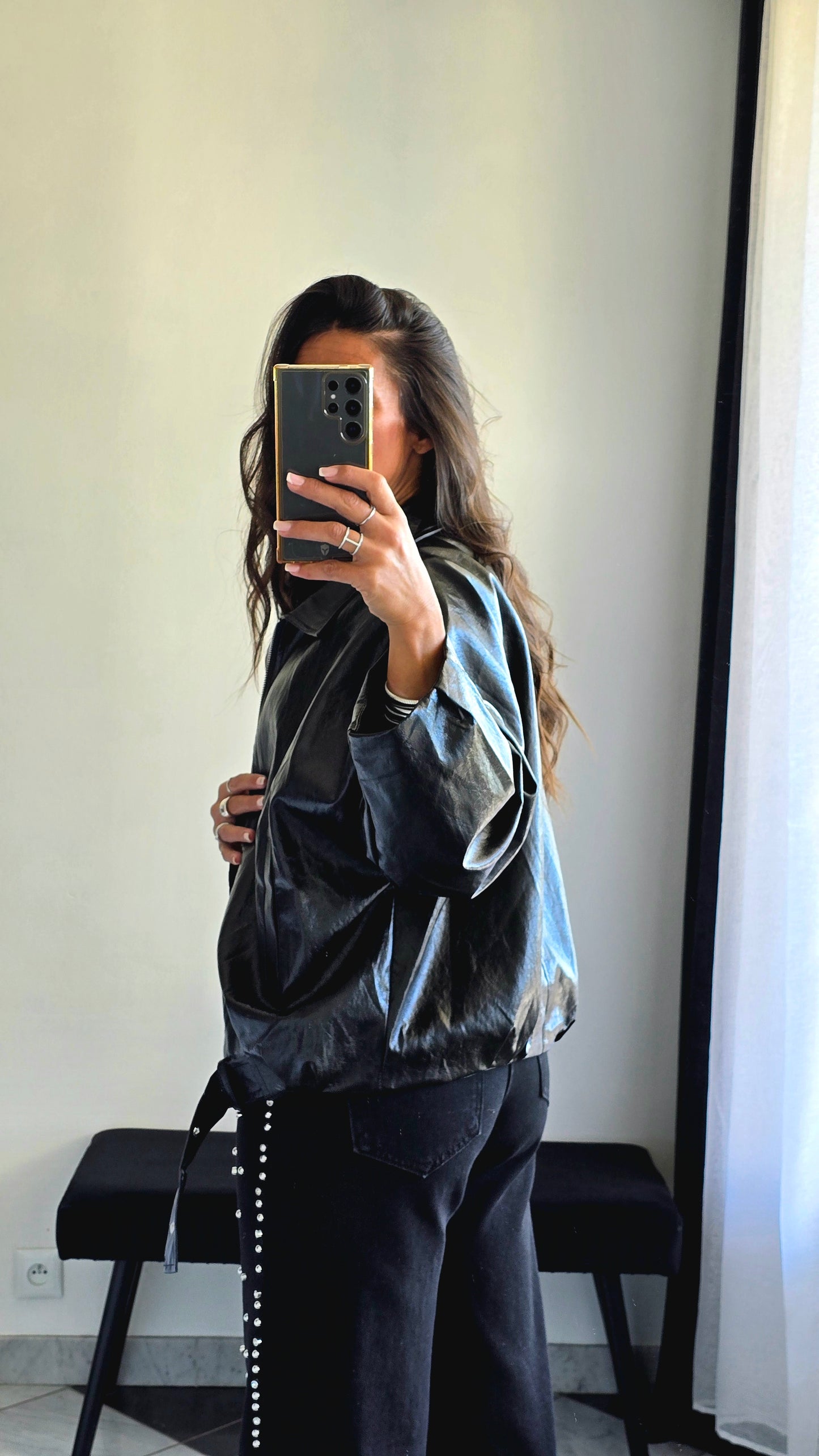 Veste oversize effet cuir noir – Style urbain & tendance