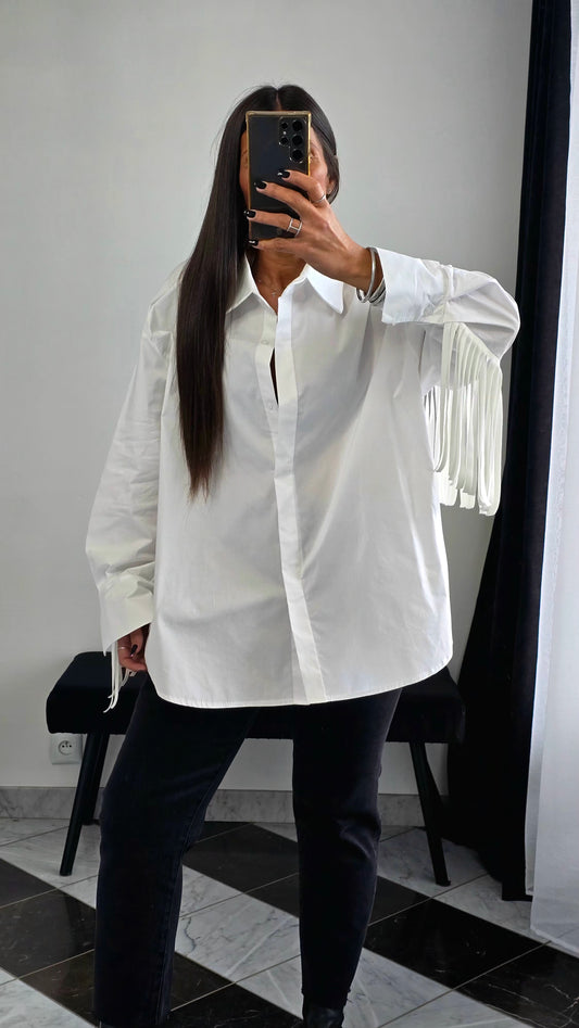 Chemise Oversize à Franges – Blanche