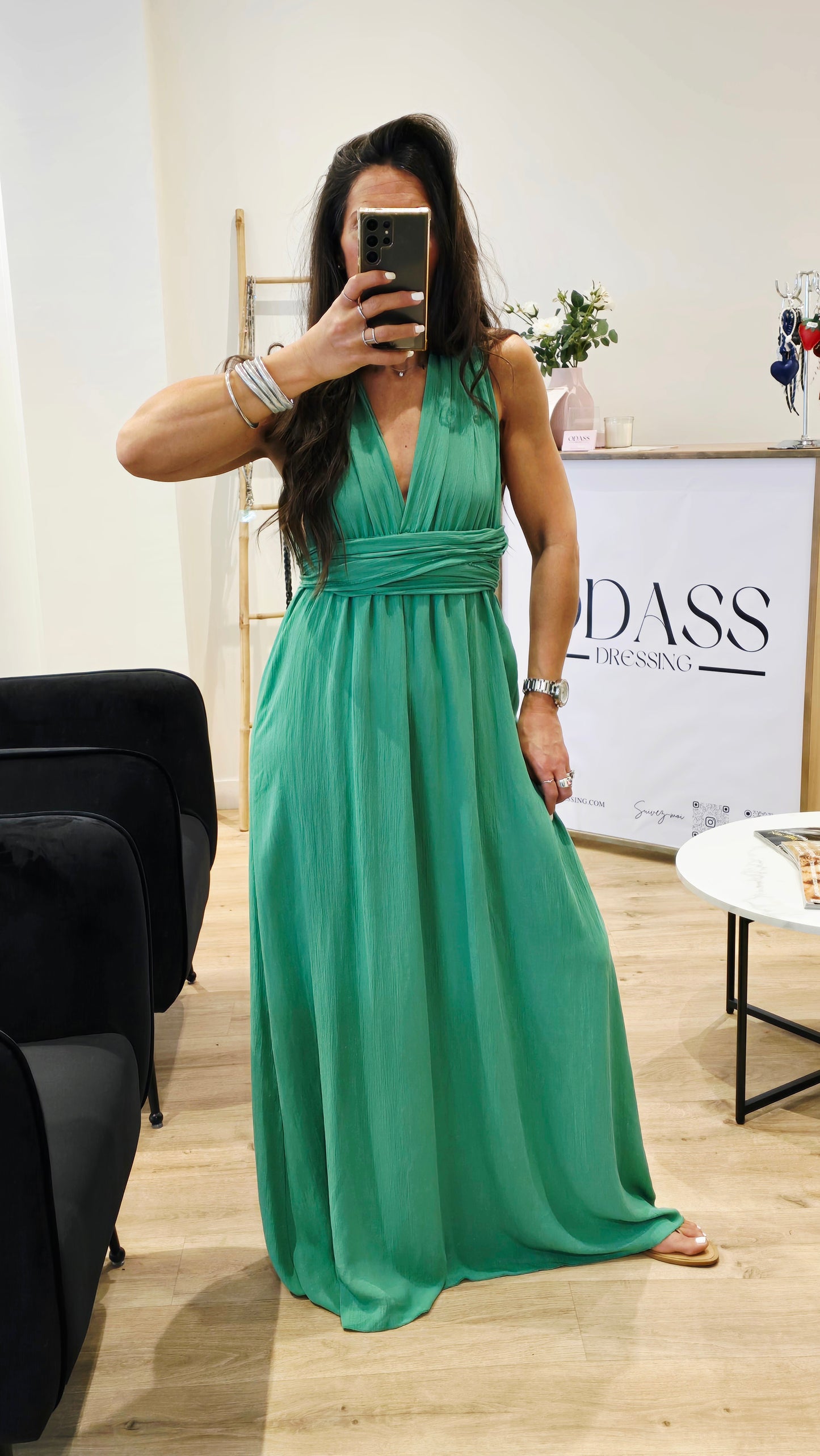 Robe dos nu en viscose – Vert émeraude