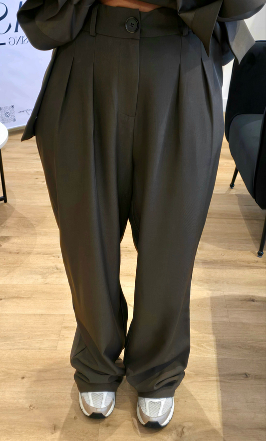 Pantalon Tailleur Large Marron Clair