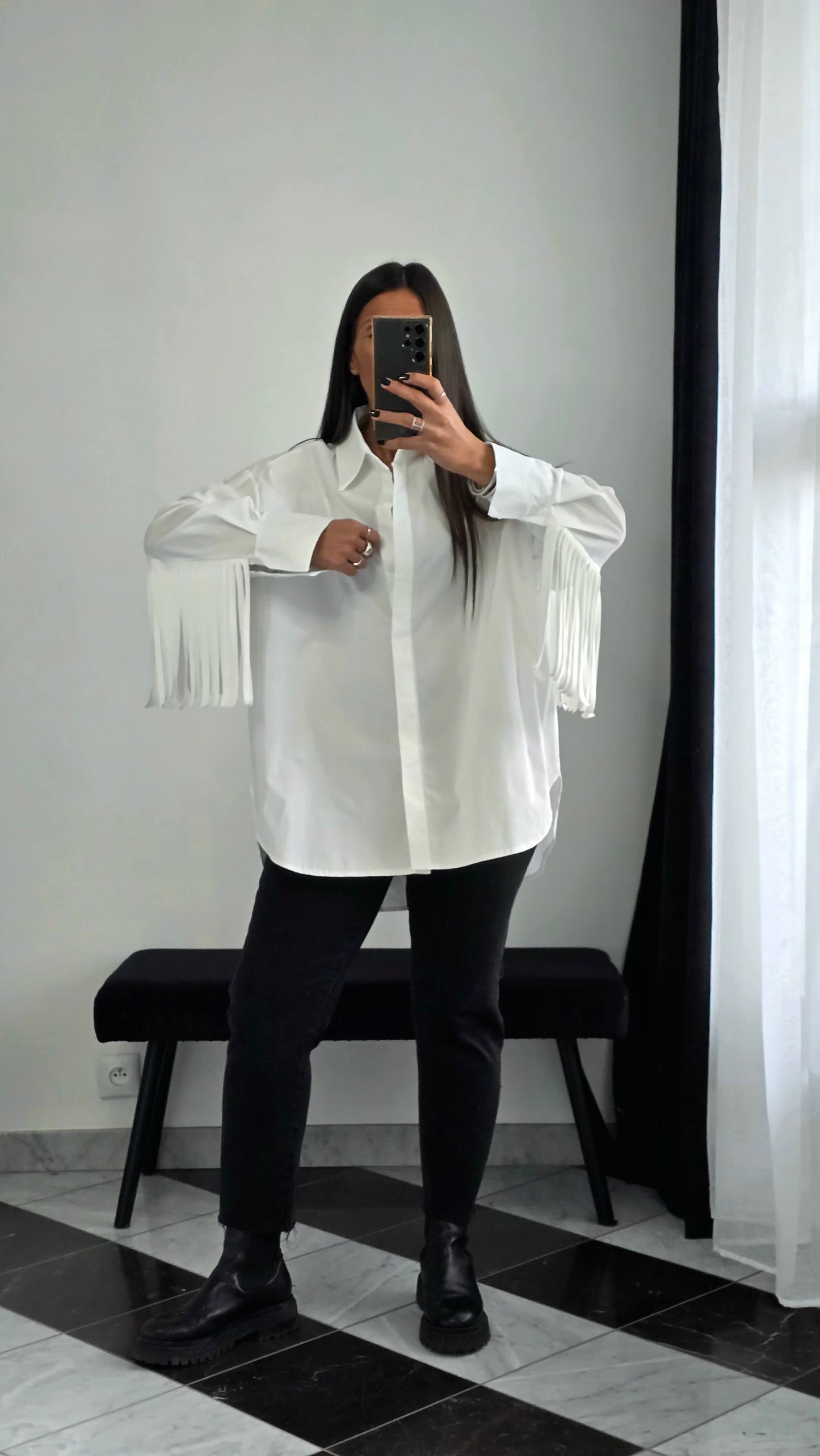 Chemise Oversize à Franges – Blanche