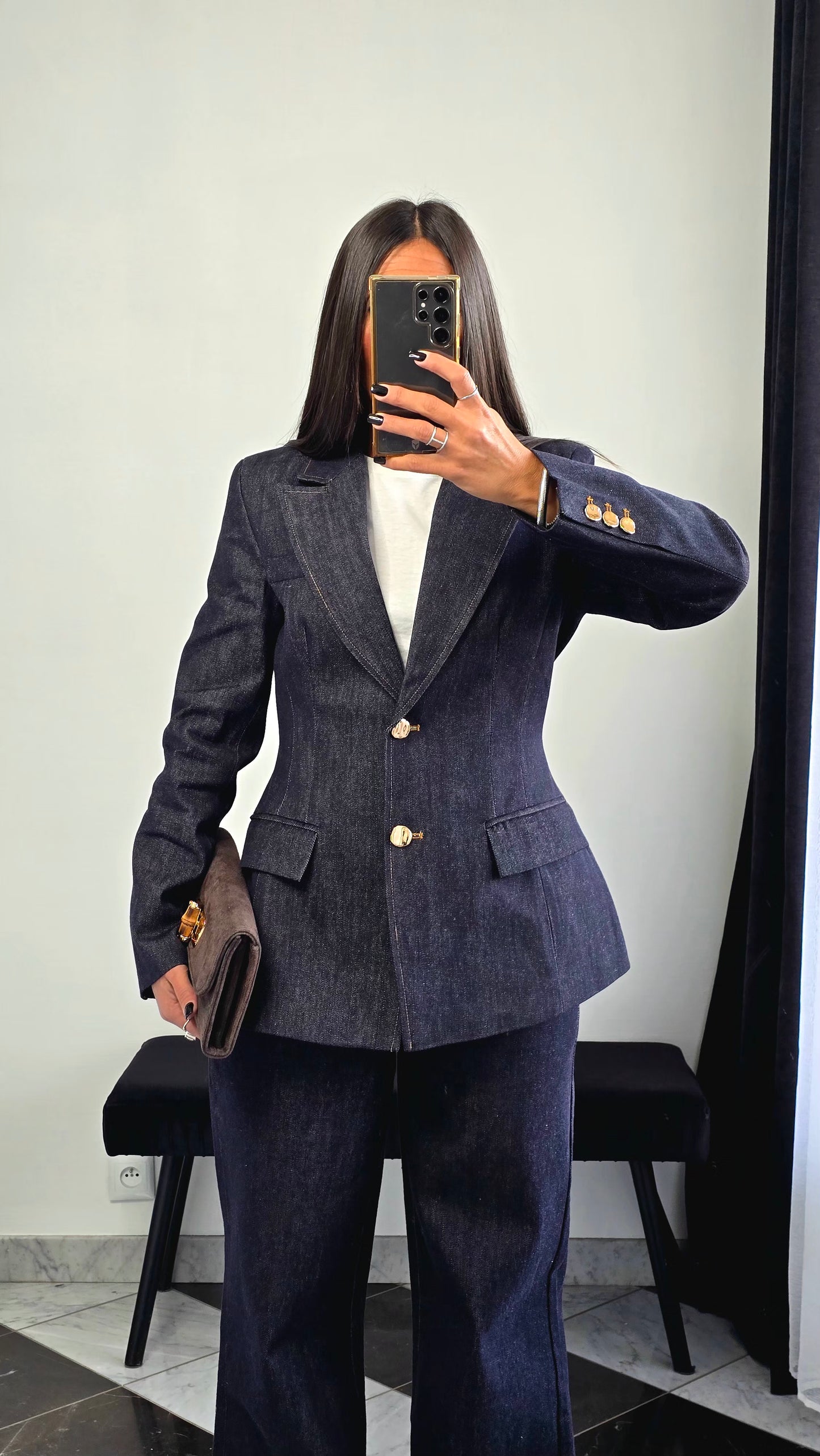 Veste Tailleur Structurée – Denim Brut