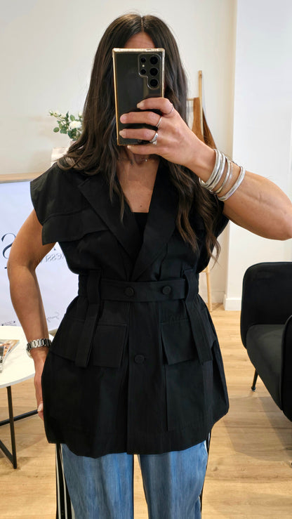 Veste Saharienne Sans Manches – Noir