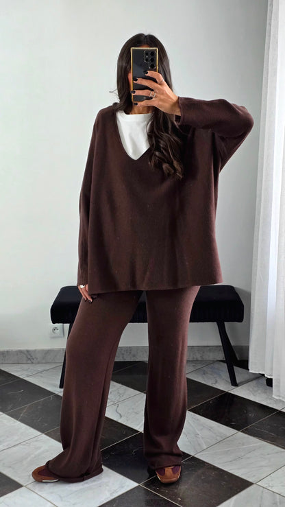 Ensemble Maille – Pull & Pantalon Chocolat