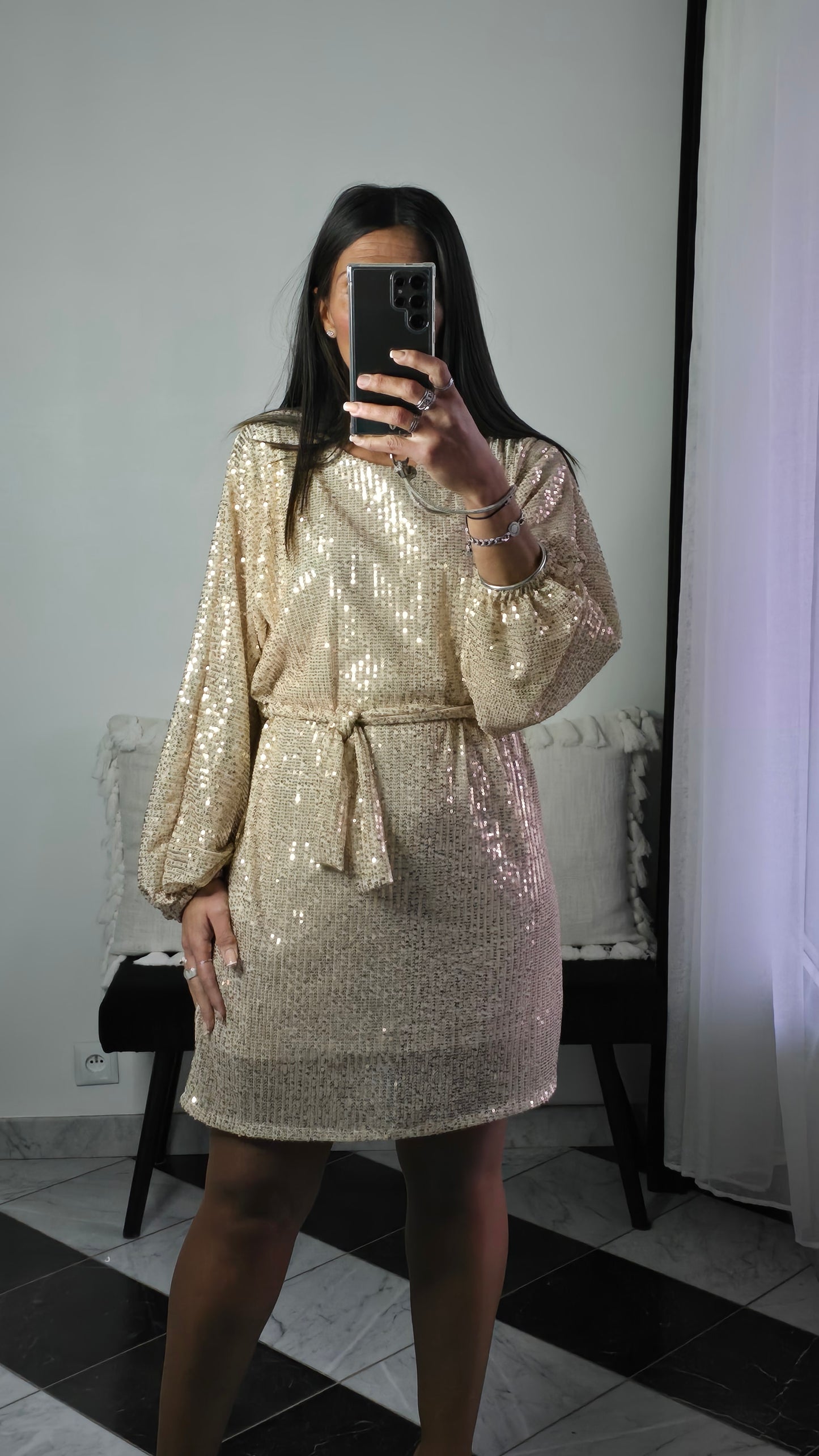 Robe Bianca Sequins Beiges