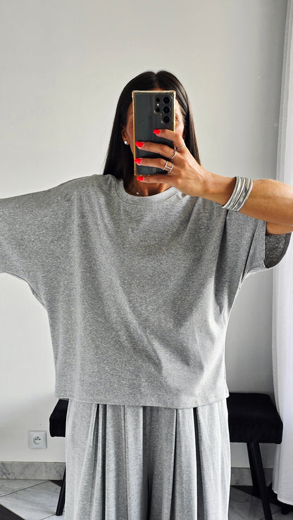 T-shirt oversize Gris chiné en 100 % coton – Maille jersey
