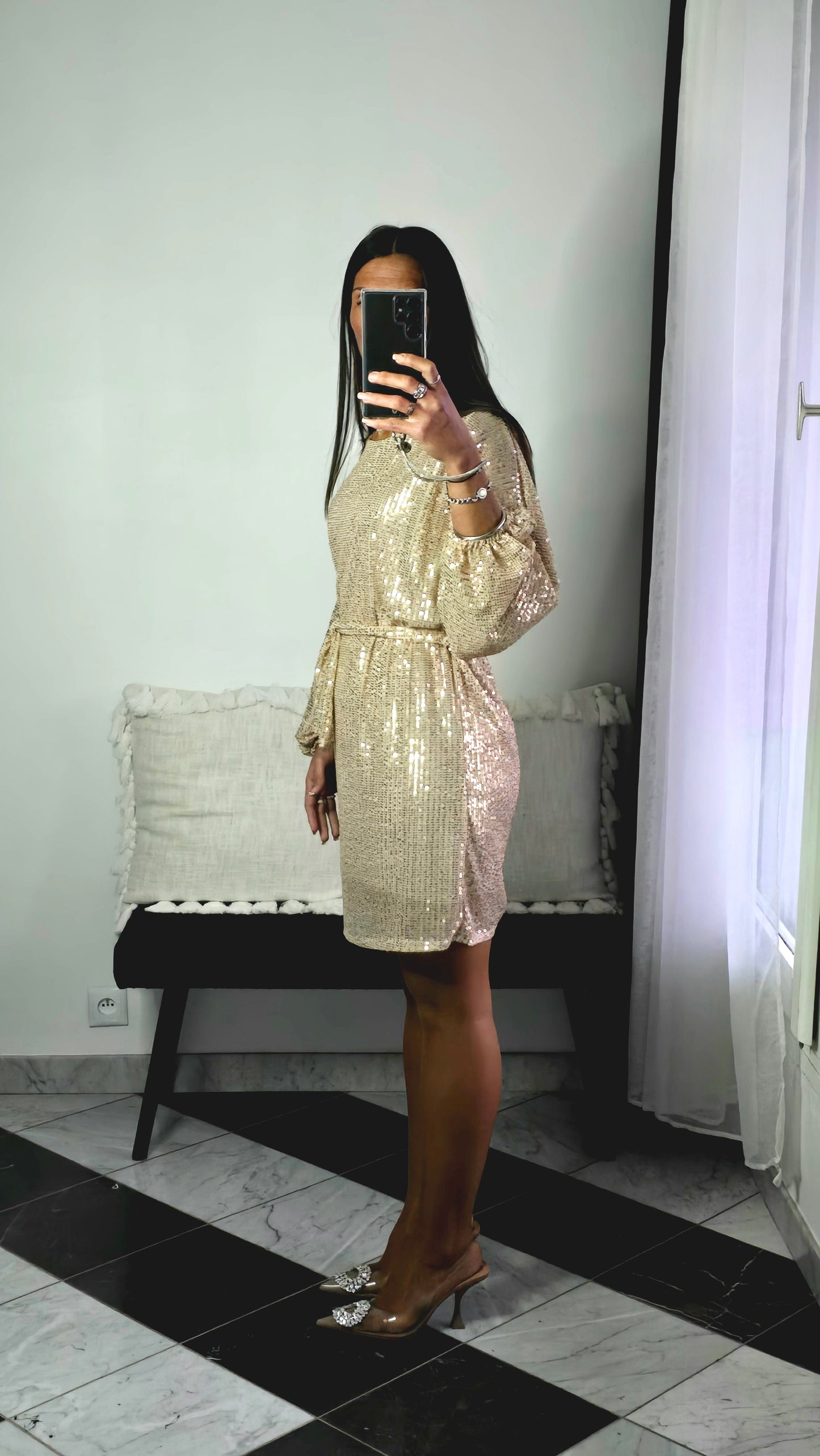 Robe Bianca Sequins Beiges