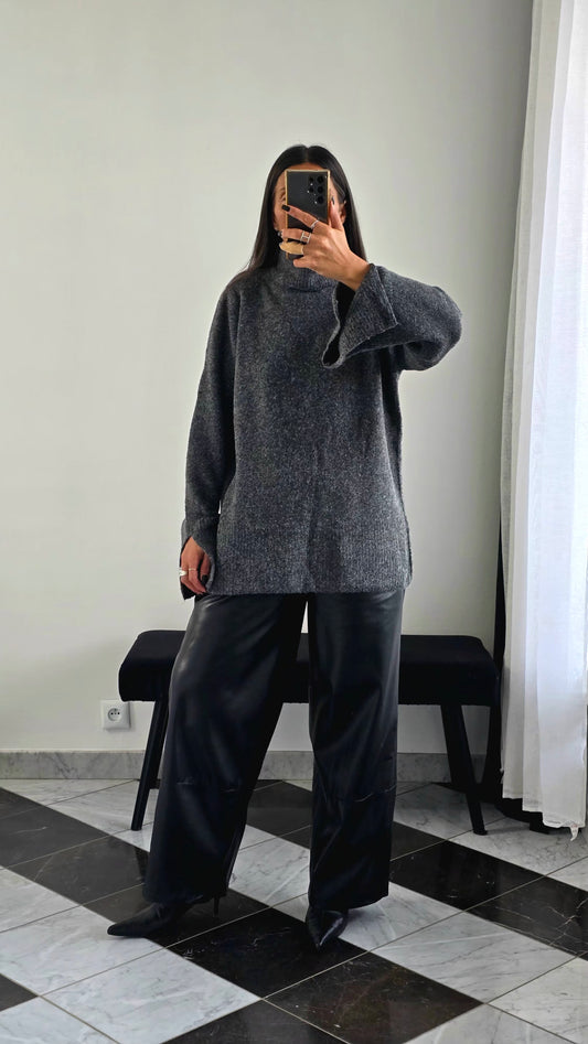 Pantalon Large Simili Noir – Doublure Viscose