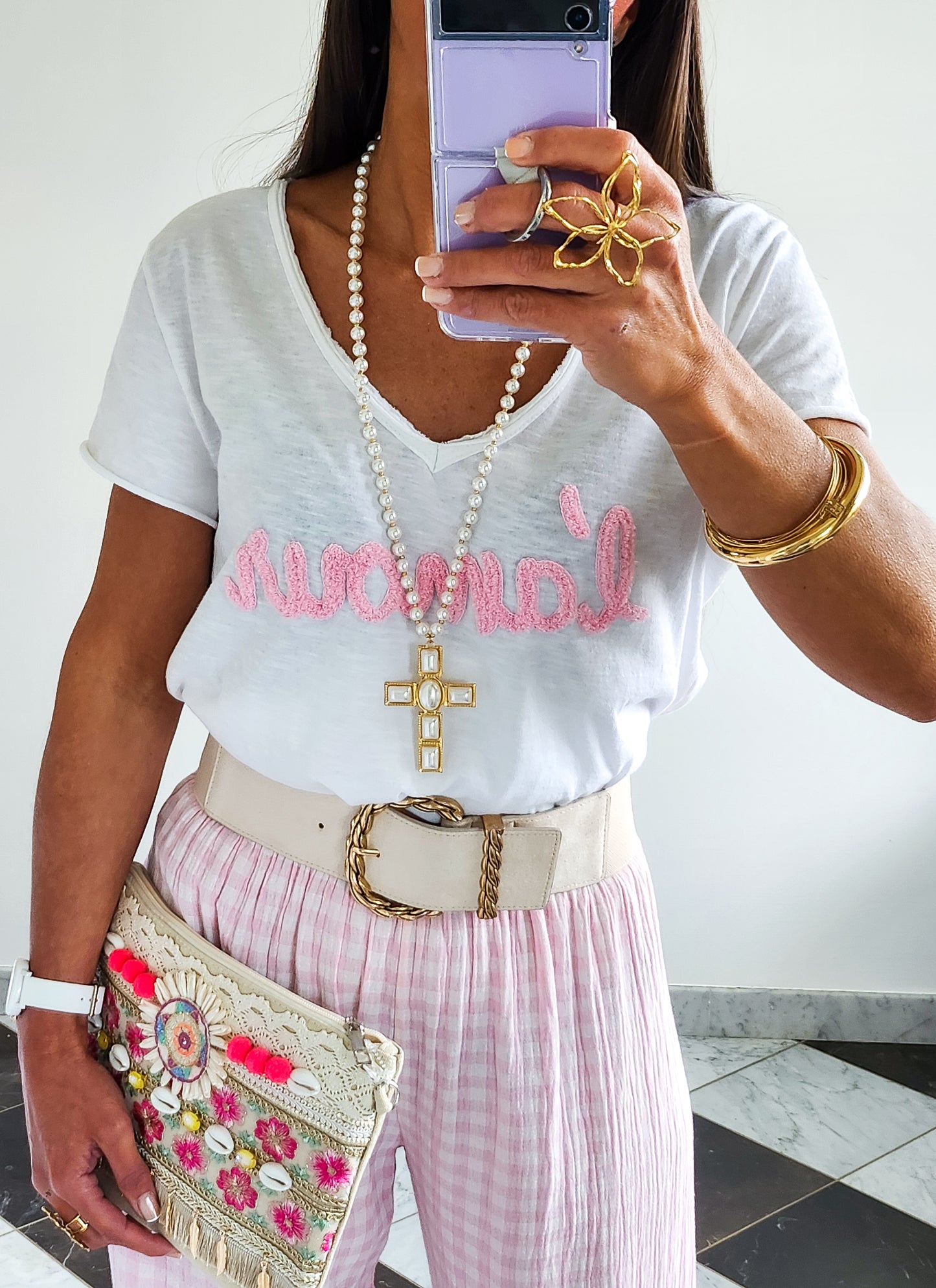 T.Shirt L'Amour Blanc/Rose