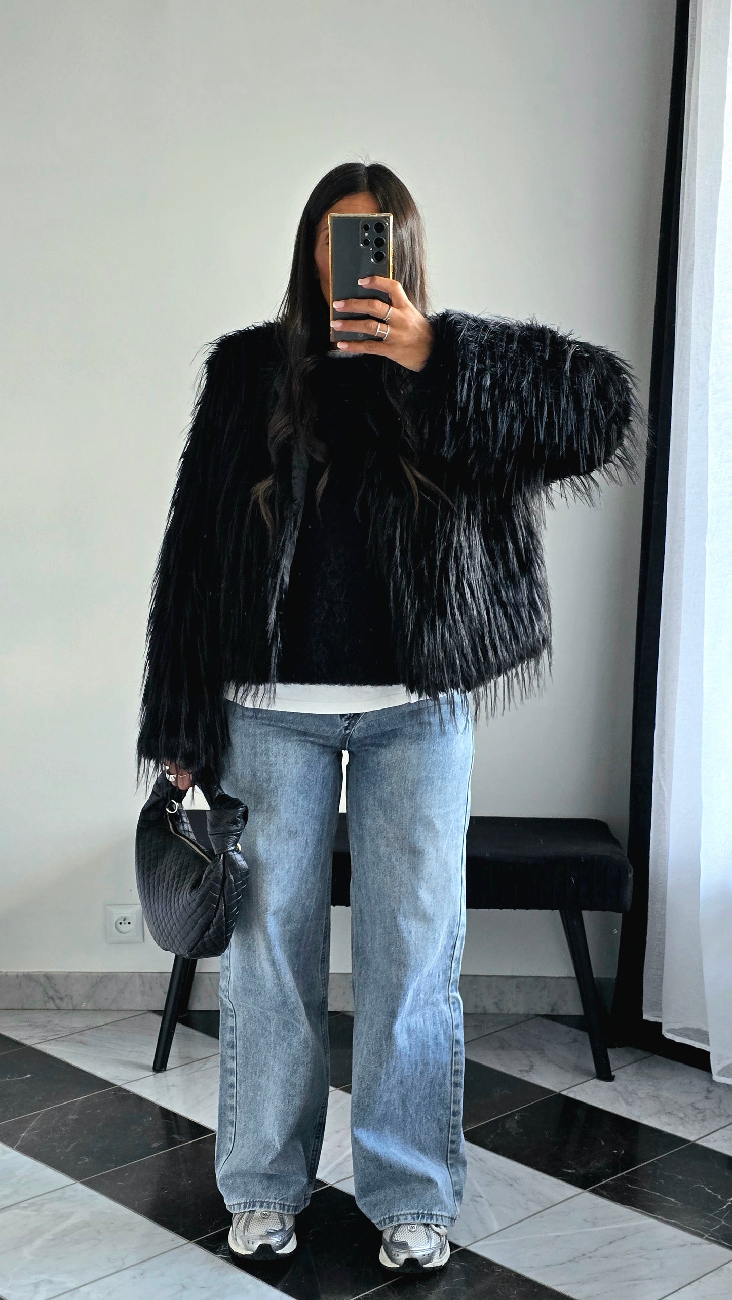 Veste Fausse Fourrure Noire