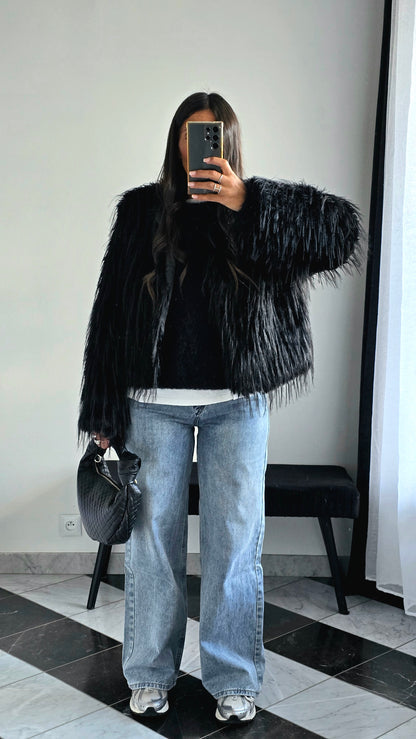 Veste Fausse Fourrure Noire