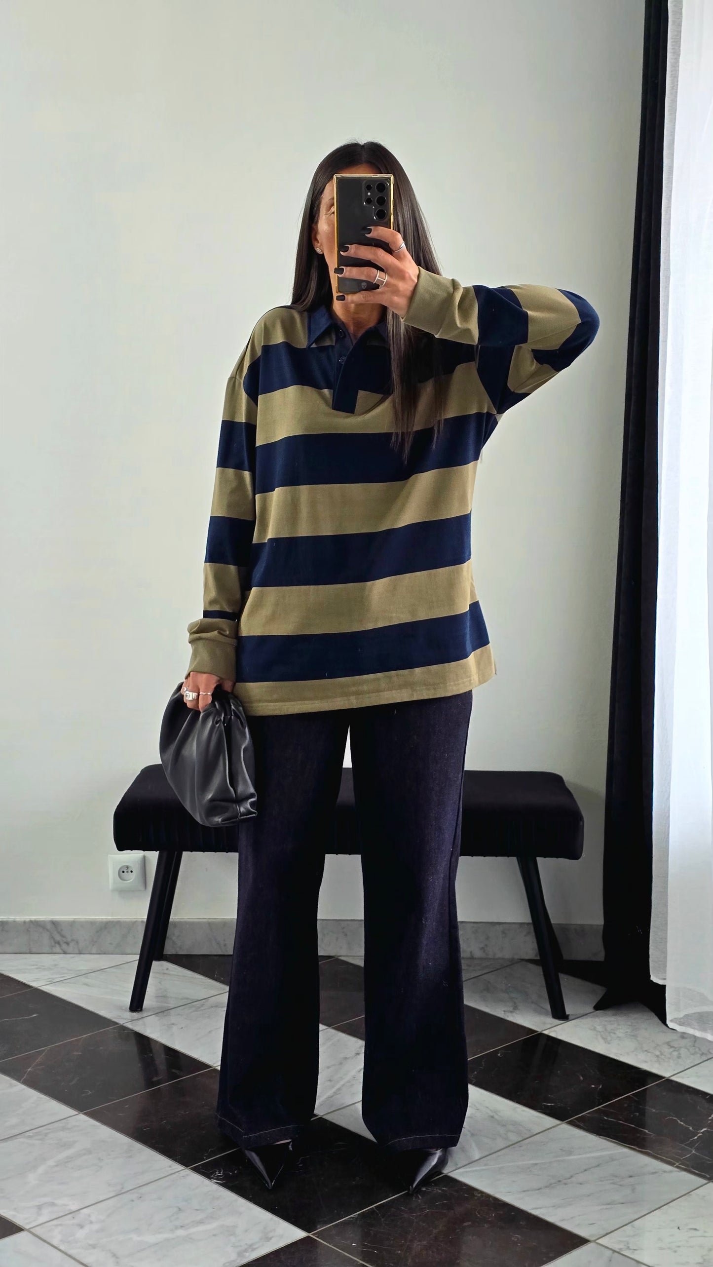 Polo Oversize Rayé – Kaki & Marine