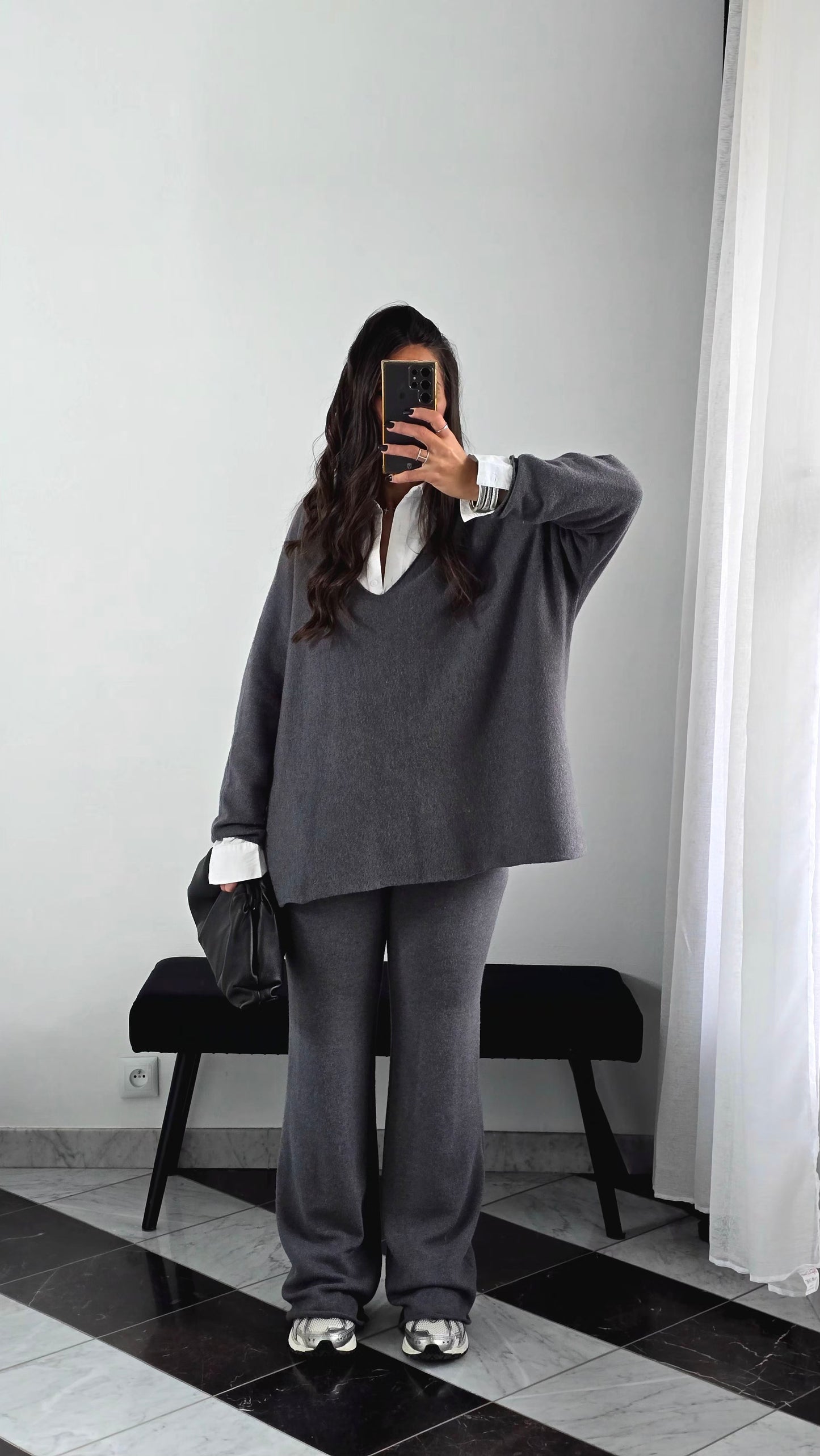 Ensemble Maille – Pull & Pantalon Gris Anthracite