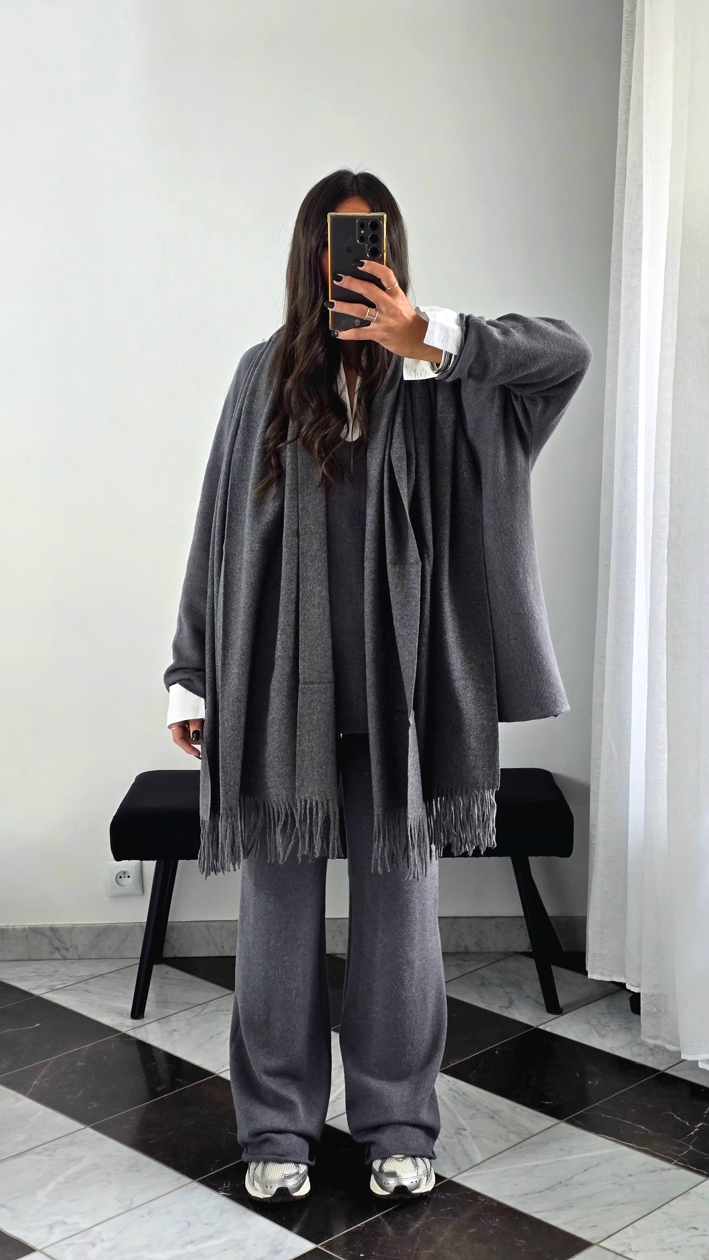 Écharpe Premium Cachemire & Laine – Gris Anthracite