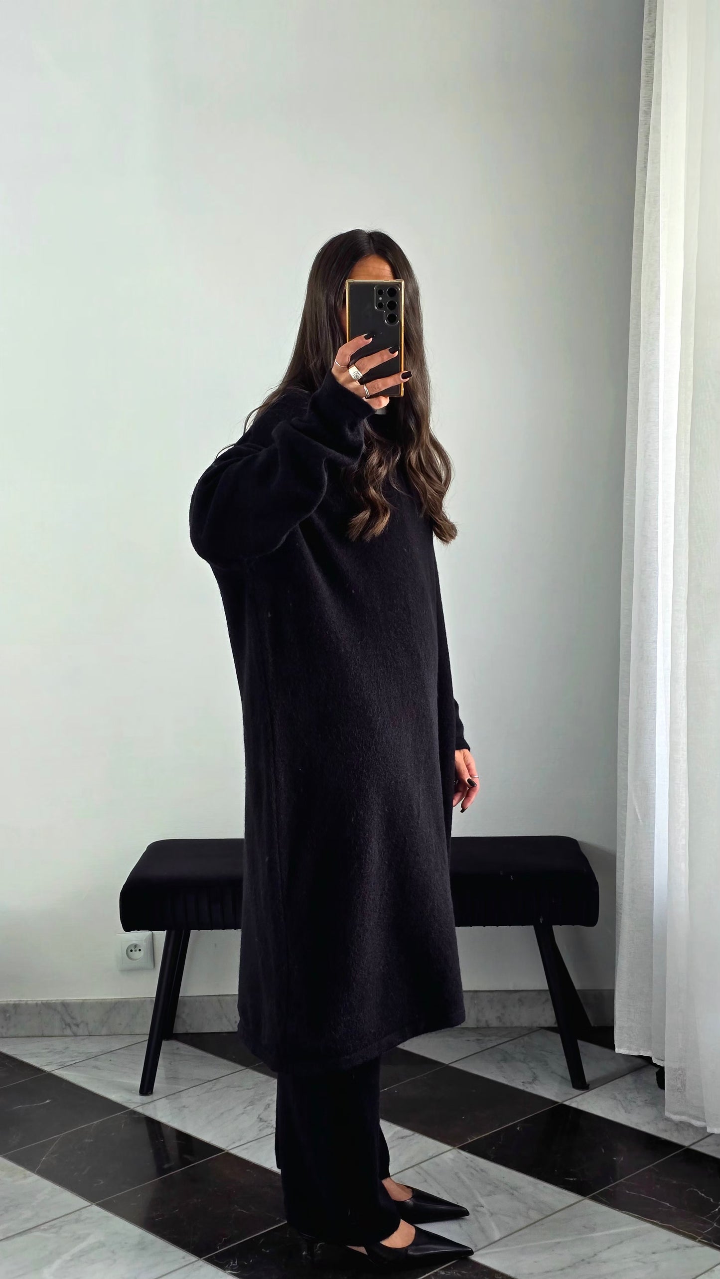 Ensemble Robe + Pantalon Maille Épais – Noir