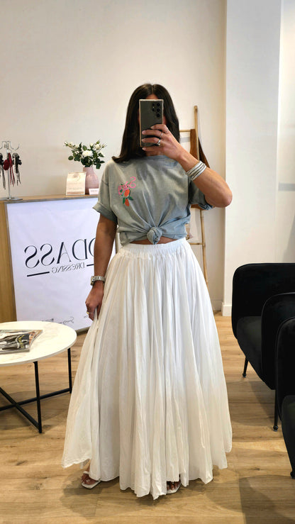 Jupe Longue Blanche 100% Coton – Fabriquée En Italie