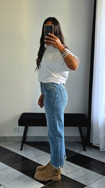 Jean Balloon Crop – Délavé Bleu Authentique
