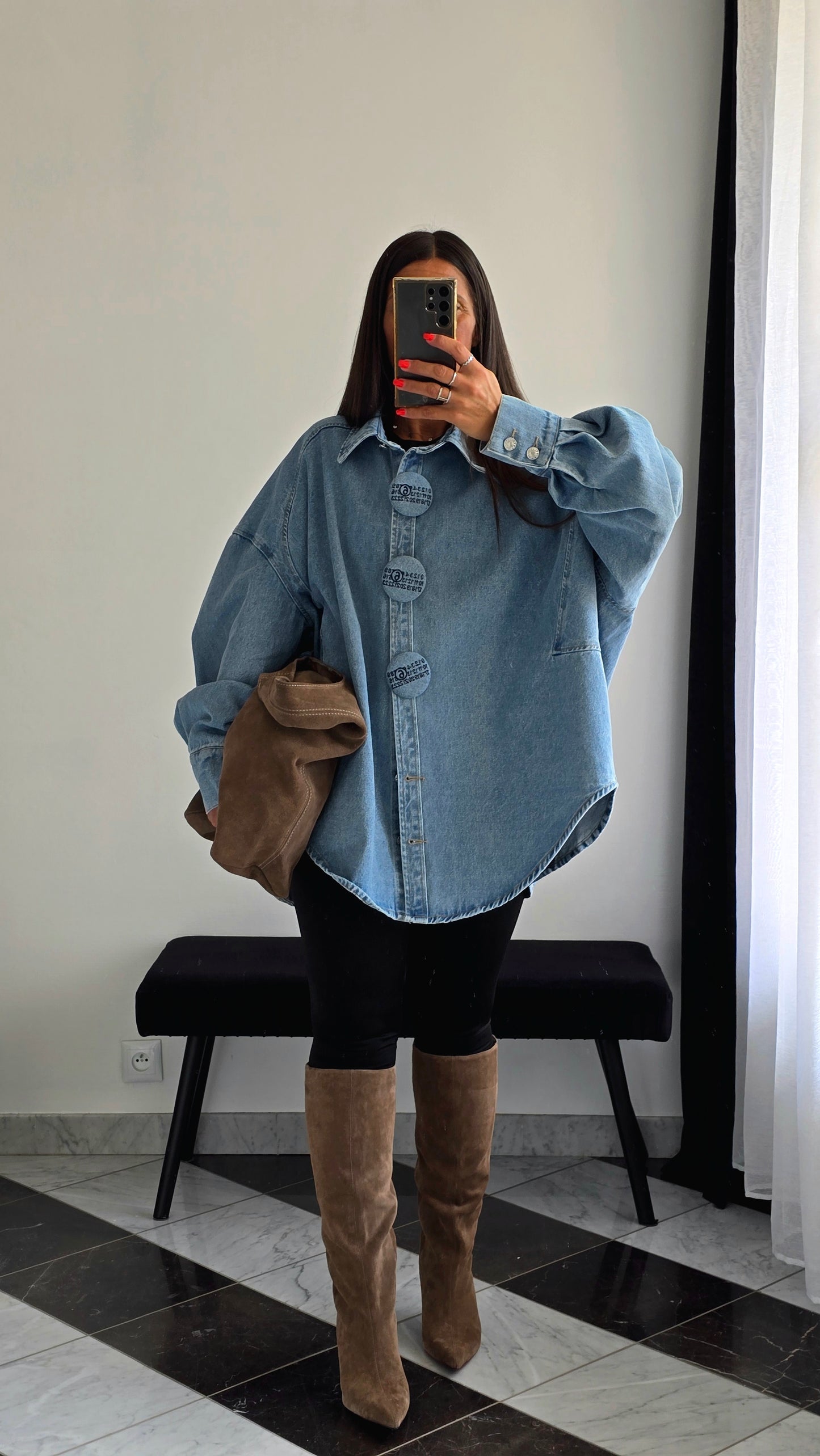 Veste Chemise Oversize en Denim Clair – Boutons Pression