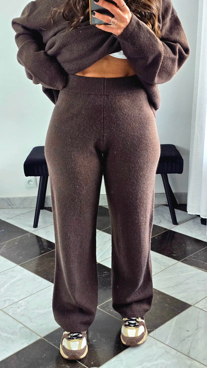 Ensemble Robe + Pantalon Maille Épaisse – Marron