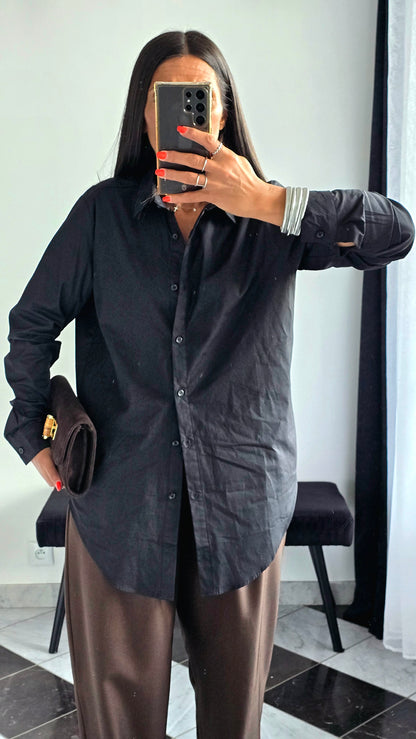 Chemise Noire Oversize – 100% Coton