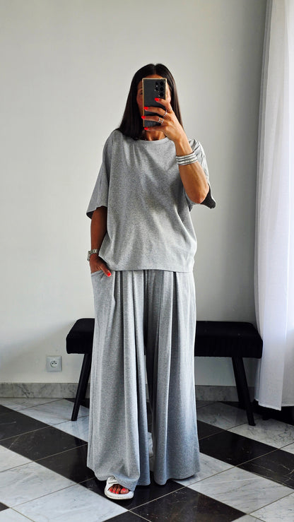 T-shirt oversize Gris chiné en 100 % coton – Maille jersey