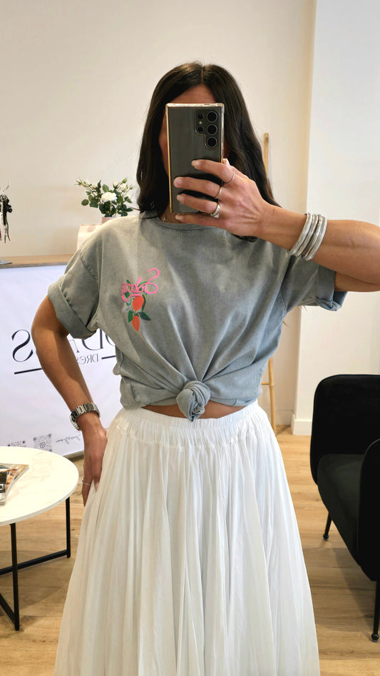 T-shirt Imprimé Fruits – Gris Délavé