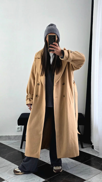 Manteau Long Ceinturé – Camel