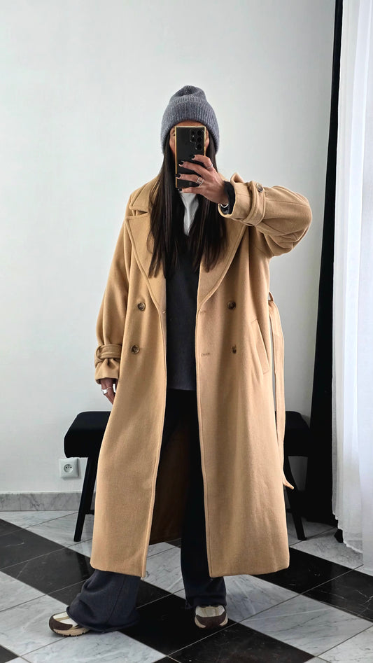 Manteau Long Ceinturé – Camel