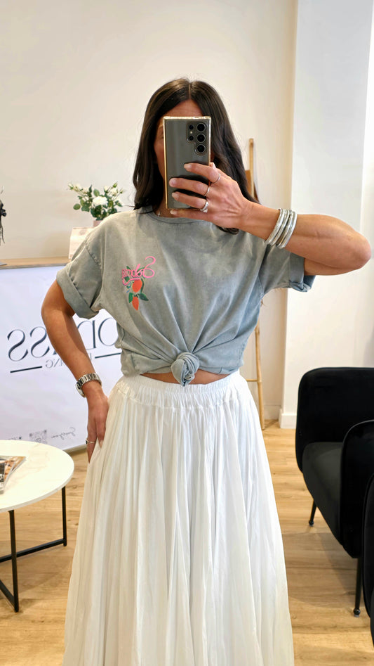 T-shirt Imprimé Fruits – Gris Délavé