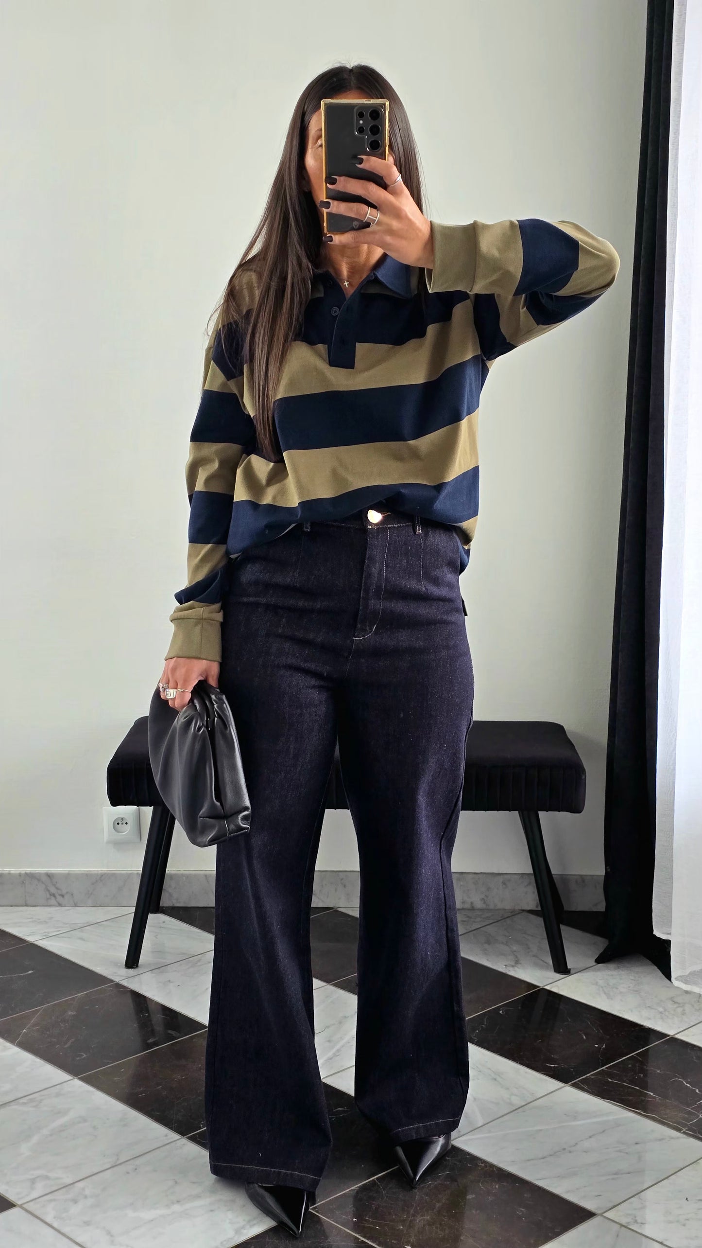 Polo Oversize Rayé – Kaki & Marine