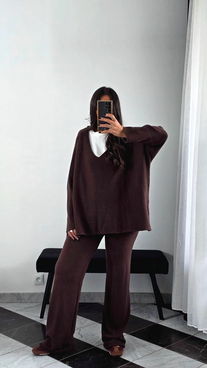 Ensemble Maille – Pull & Pantalon Chocolat