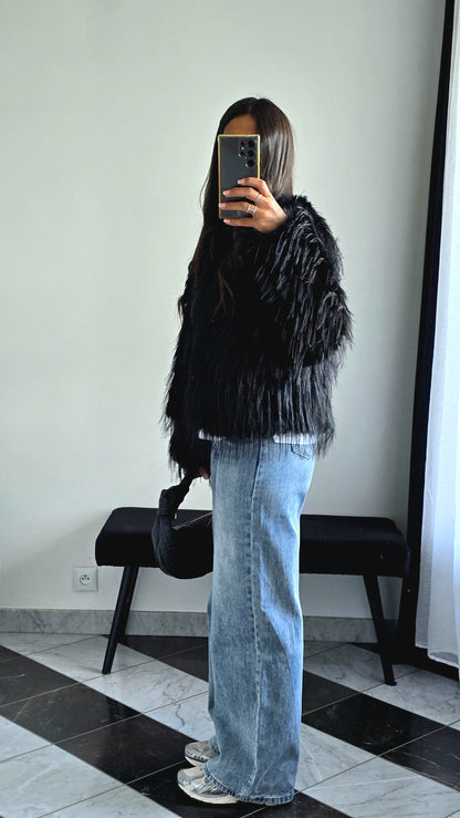 Veste Fausse Fourrure Noire