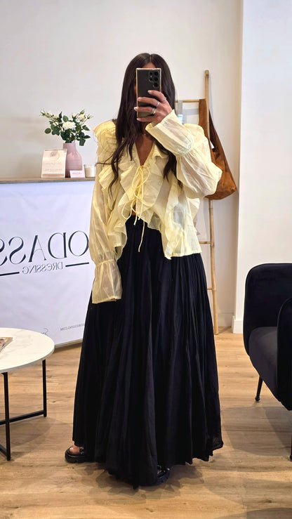 Jupe Longue Noire 100% Coton – Fabriquée En Italie