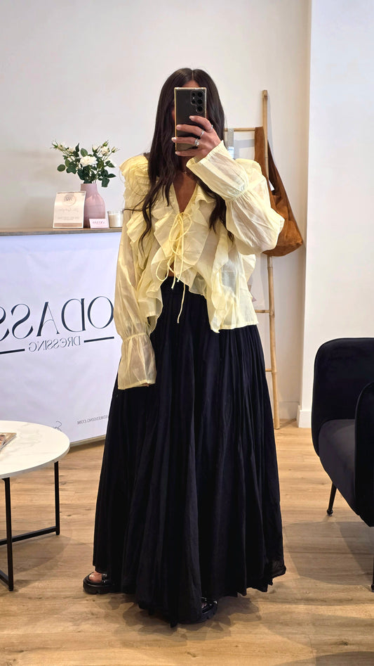 Jupe Longue Noire 100% Coton – Fabriquée En Italie
