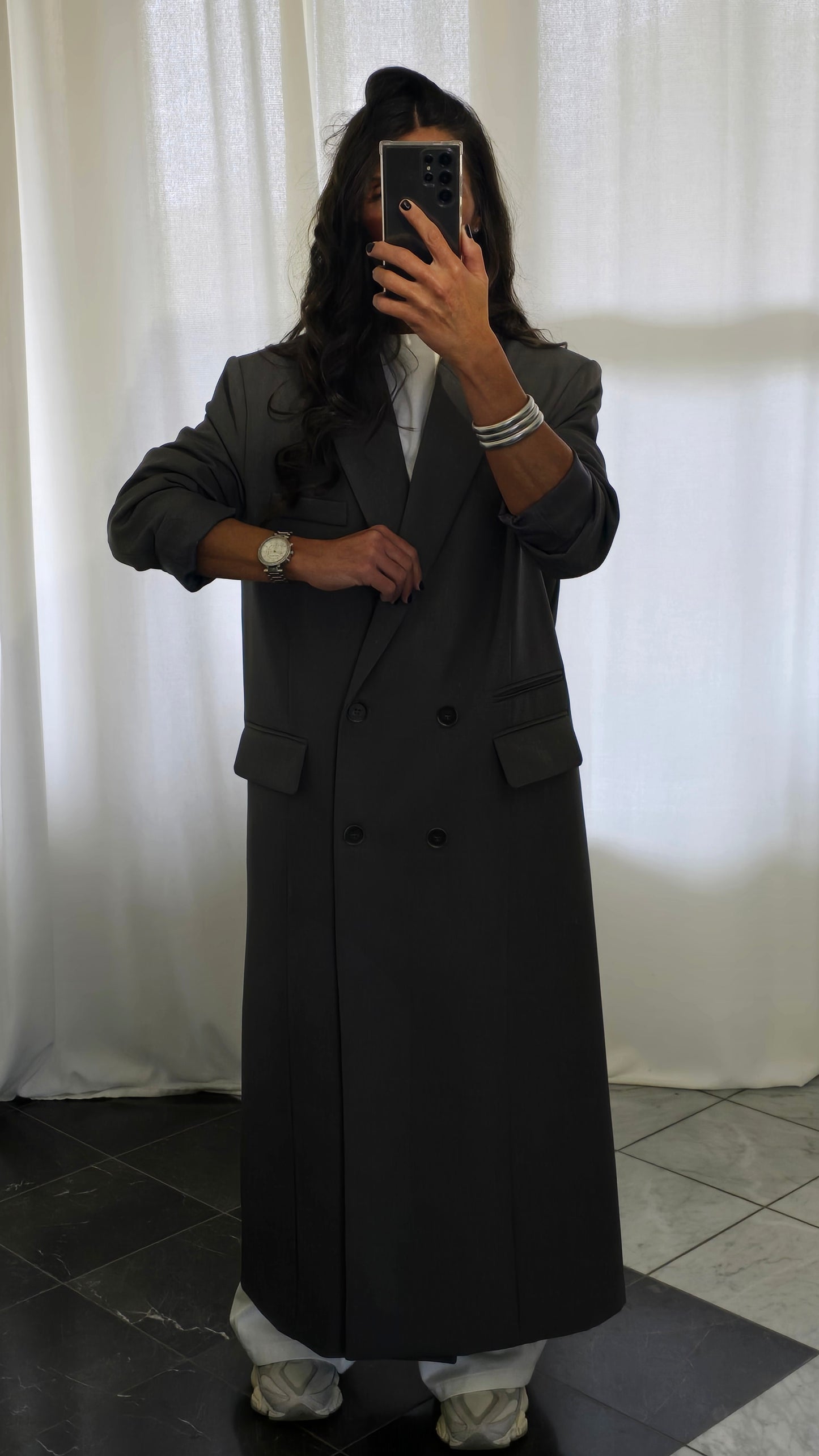 Blazer Long Zara Gris