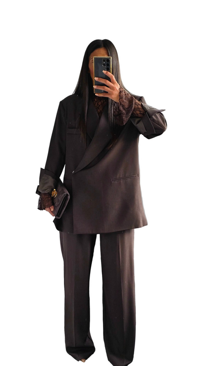 Blazer Croisé Oversize – Chocolat Profond