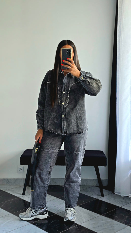 Ensemble Denim Gris Délavé – 100% Coton