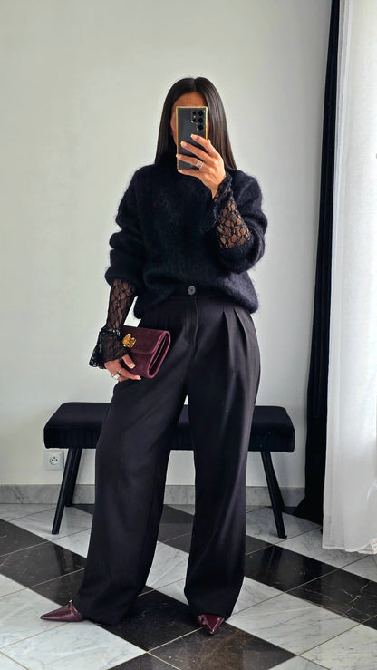 Pantalon Tailleur Texturé – Noir Intense