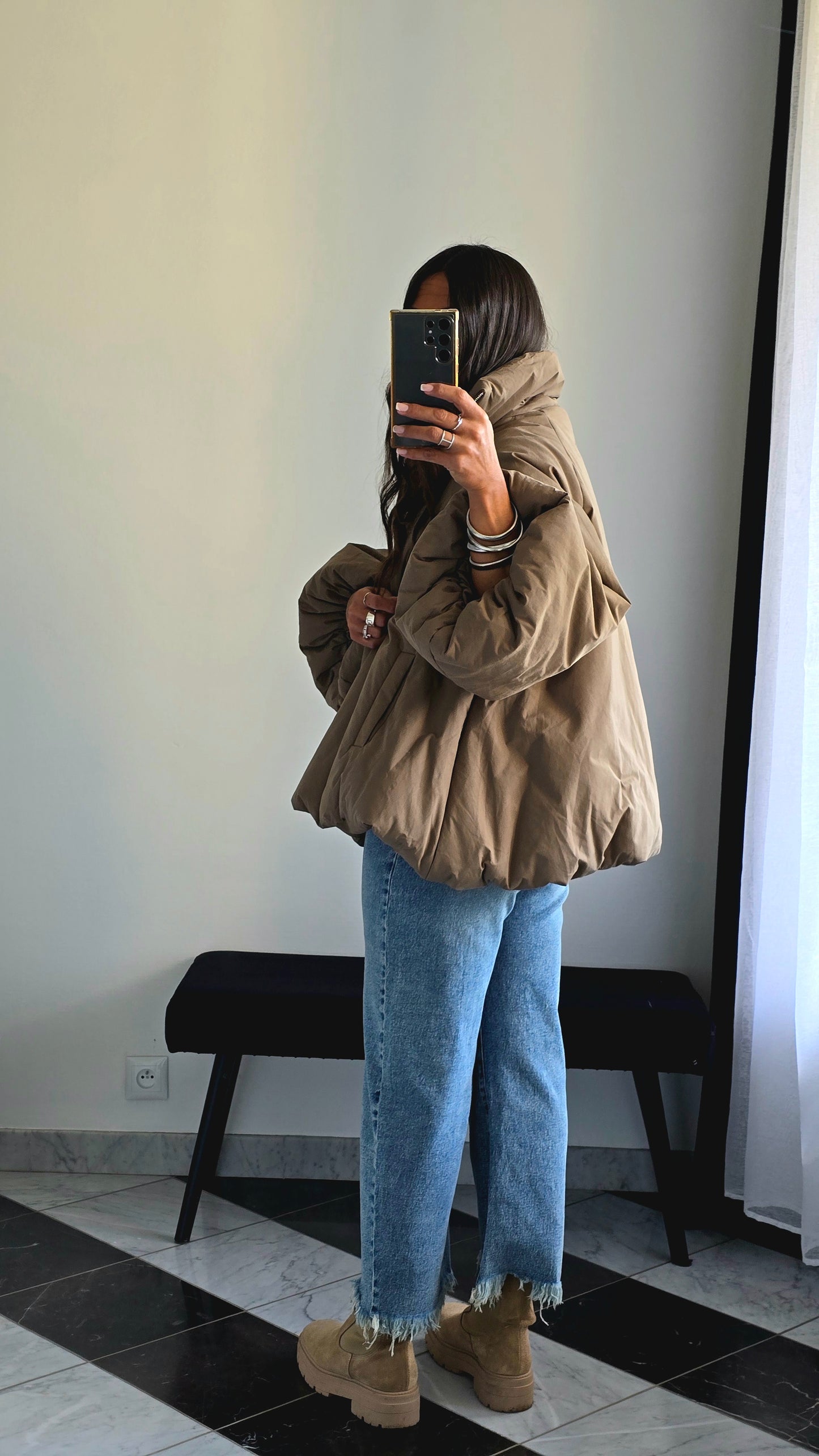 Manteau Oversize Cocooning Taupe – Manches Ballon