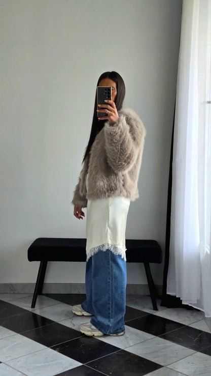 Veste Fausse Fourrure Taupe