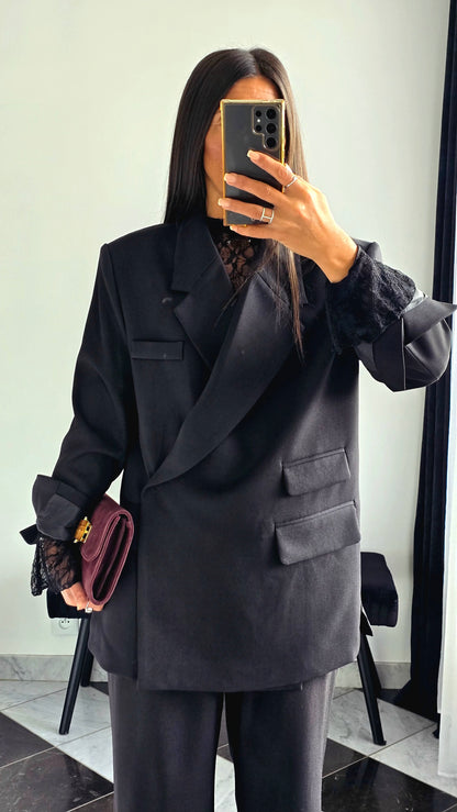Blazer Croisé Texturé – Noir Intense