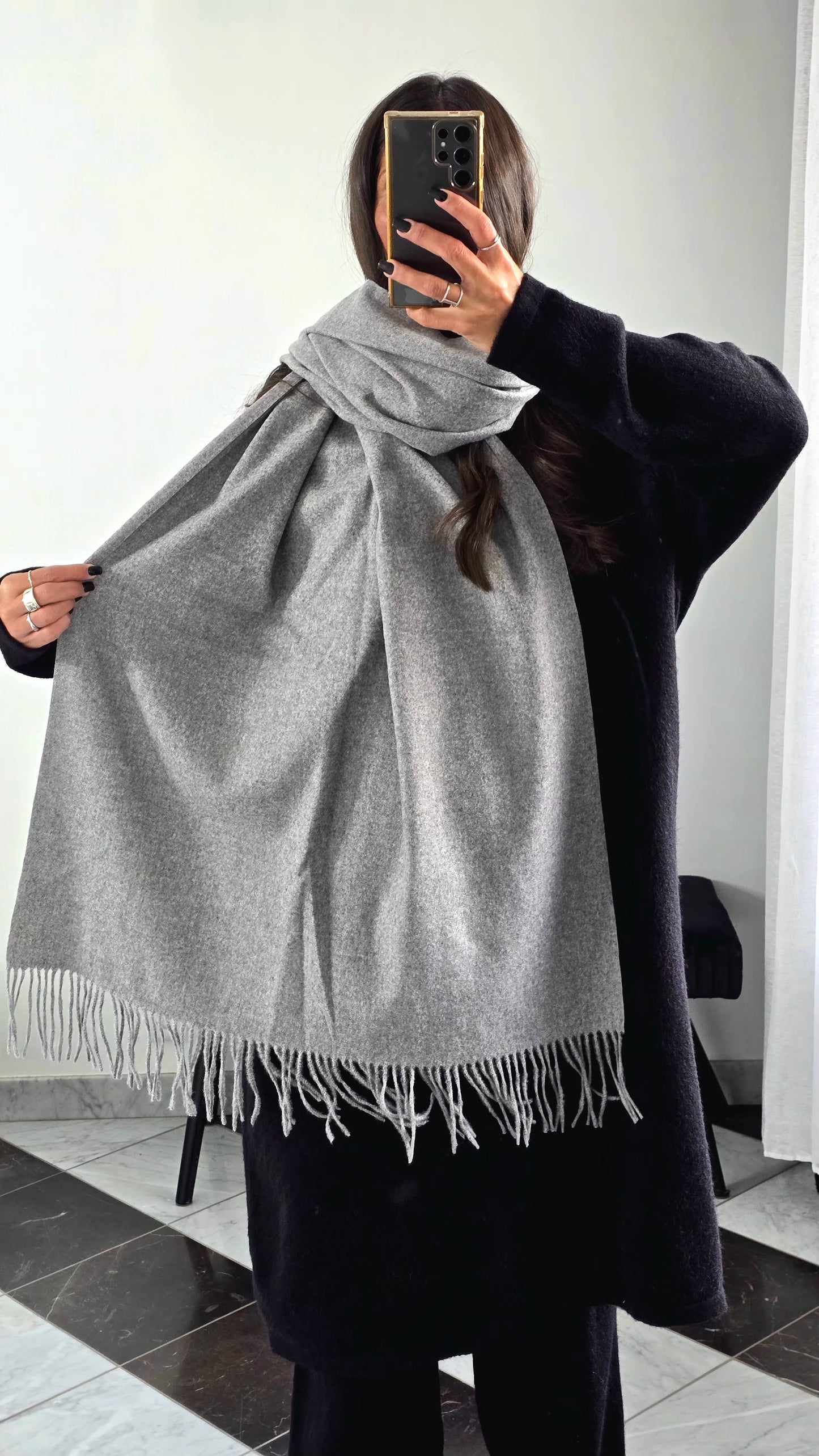 Écharpe Premium Cachemire & Laine – Gris Clair